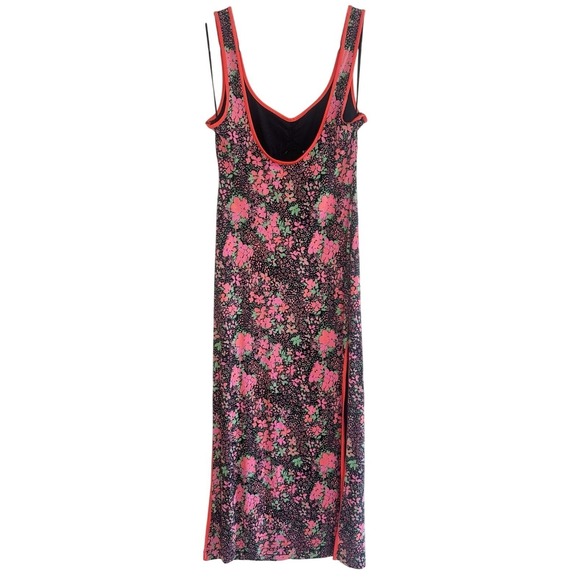 Free People Clementine Floral Midi Dress M Pink Green Slit Sweetheart 90s Boho - Picture 4 of 16